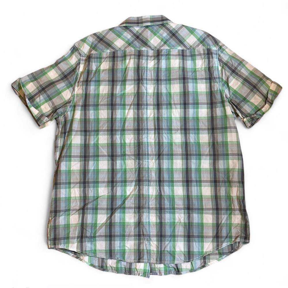 American Rag X-Large Plaid Western Shirt Green Gray Snap Front Pearl Buttons - Picture 2 of 3
